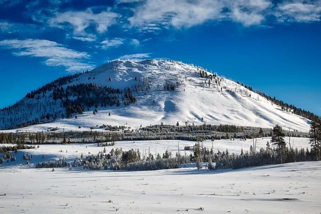 Snowy mountain in Yellowstone National Park