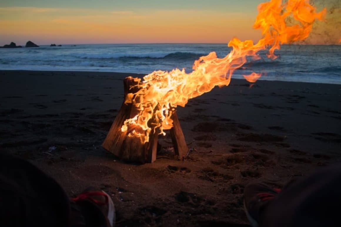 Bonfire at the beach in Big Sur
