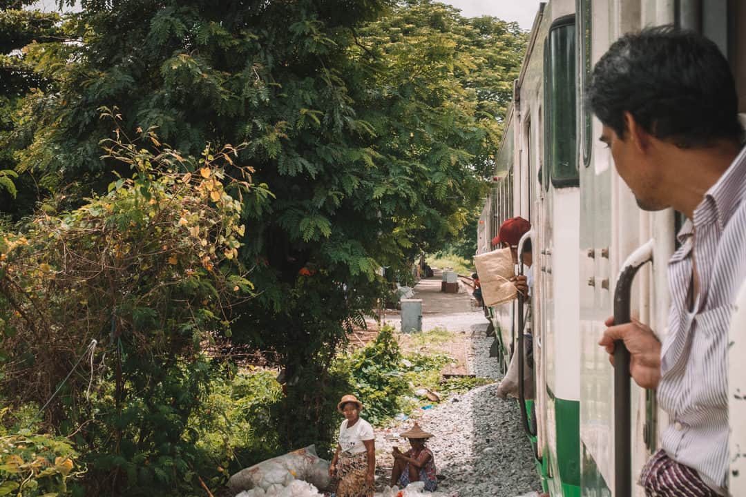 Train traveling in Myanmar